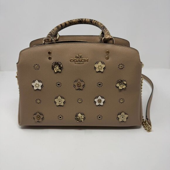 Coach Lillie Carryall‎ Daisy Applique 91141 Beige Bag Snake-Embossed Leather - Picture 1 of 16